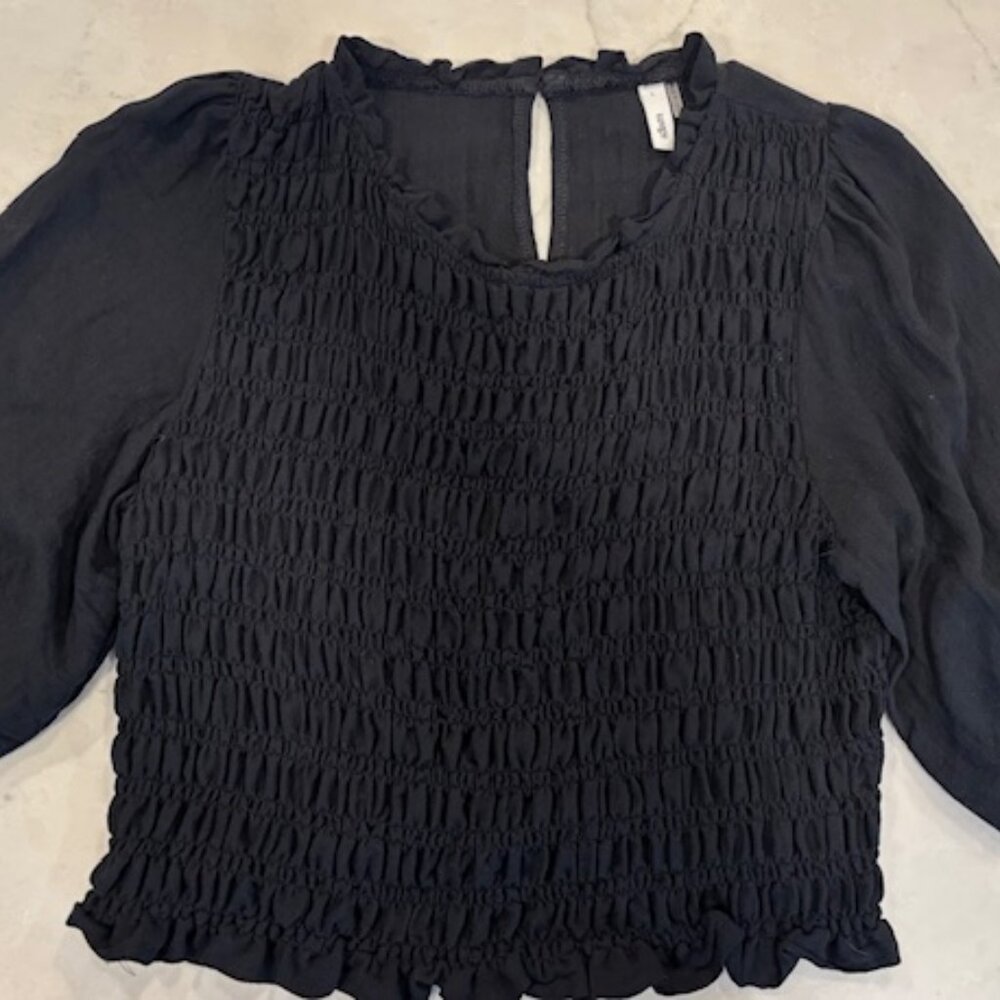 Glam Apparel Black  Short Sleeve Smocked Crop Blouse